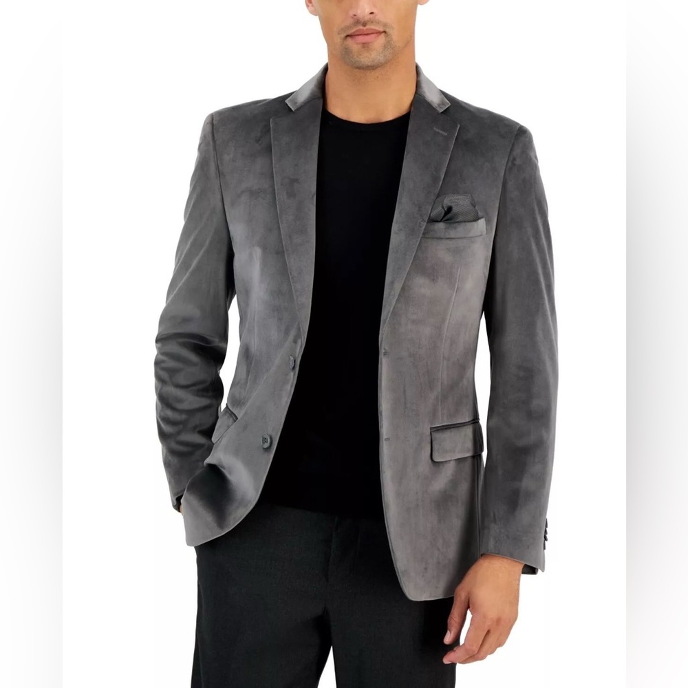 Alfani Men's Slim Fit Solid Velvet Sport Coat Grey 48R